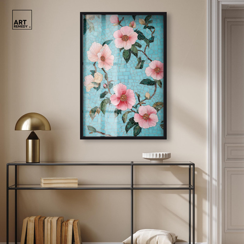 «Memory of a Roman Villa III Shadowbox», art mural floral bleu par Art Remedy, cadre noir, 25 x 37, H 37 po x l 25 po