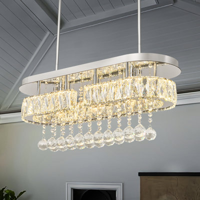 Luminaire moderne en cristal avec lustres rectangulaires, luminaire suspendu ovale encastré pour salle à manger, îlot de cuisine, paquet de 1