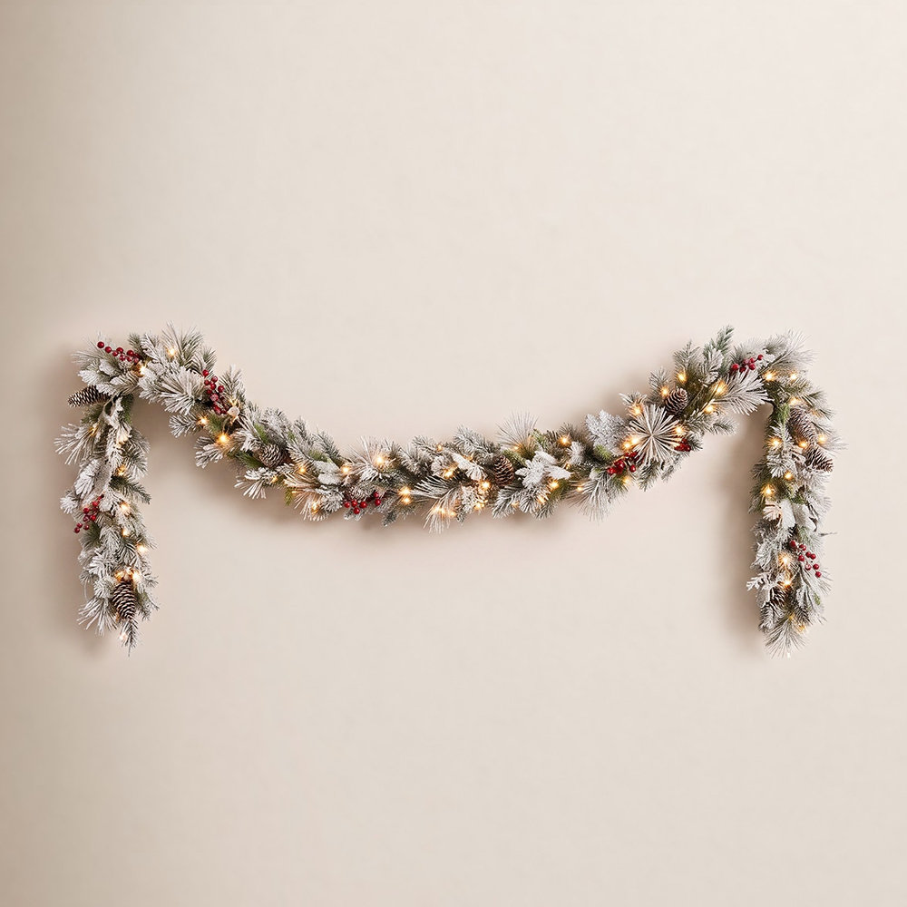 108" Frosted Pre-Lit Bedford Pine Garland