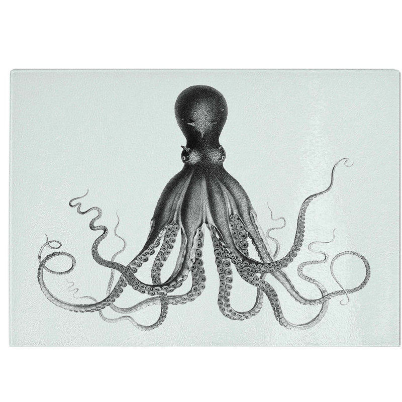Tempered Glass Vintage Octopus Illustration by E.F. Jomard Chopping Board, 39 cm W x 28.5 cm L