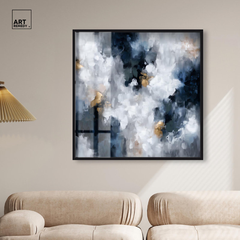 «Midnight and Ivory I Shadowbox Print», art mural abstrait par Art Remedy, H 41 po x l 41 po, Noir