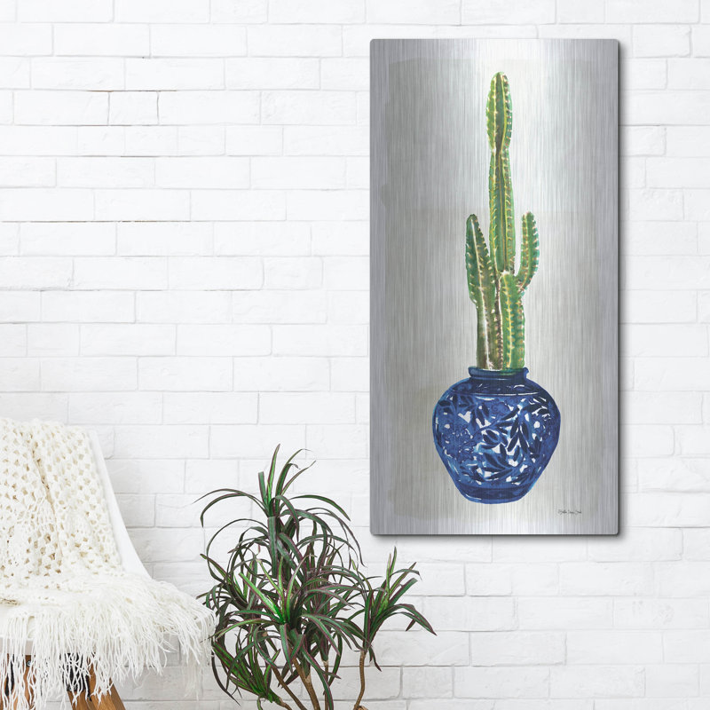 «Cacti in Blue Pot 1» par Stellar Design Studio, art mural en métal, 12 po x 24 po, H 48 po x l 24 po