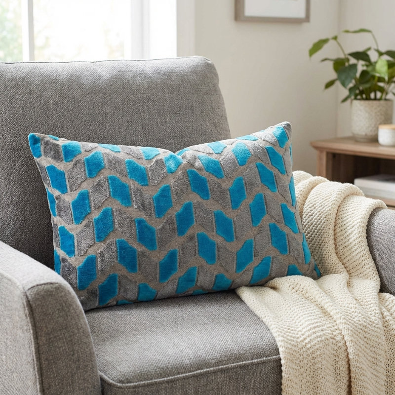 Deep Sea Dive Geometric Reversible Throw Pillow, 12" H x 25" W