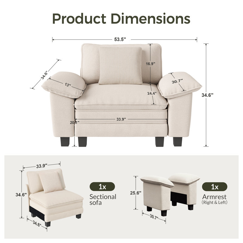 Deep Seat Sofa Chair With Throw Pillow, Chenille White