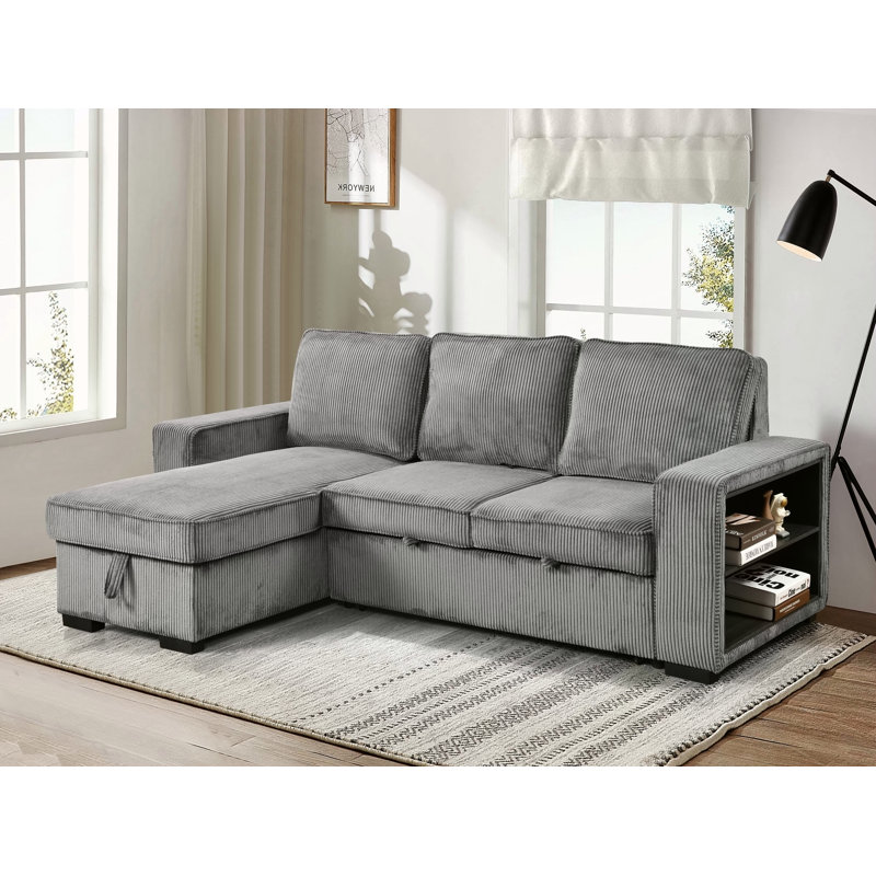 Canapé modulaire moderne en L avec lit escamotable, rangement, port USB et porte-gobelet - gris foncé, Gris foncé