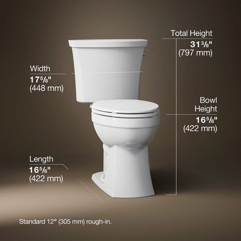 Kelston Comfort Height Two-Piece Elongated 1.28 Gpf Toilet With Left-Hand Trip Lever, Right-Hand, White