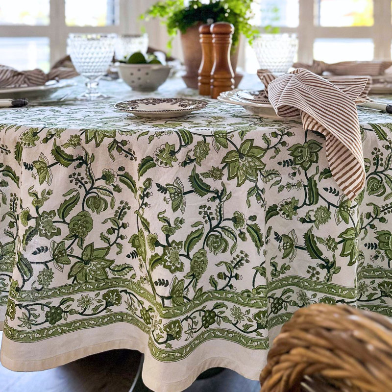 Green Chintz Round Tablecloth, 90" Round