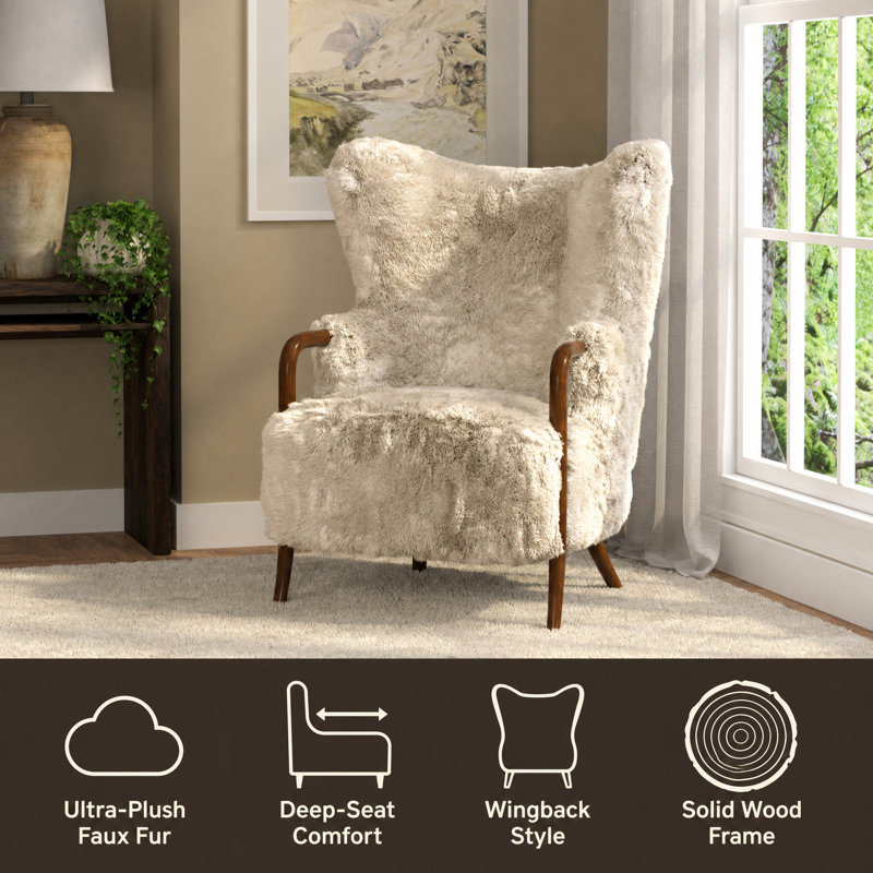 Cream Wingback Accent Chair, Cream Faux Fur