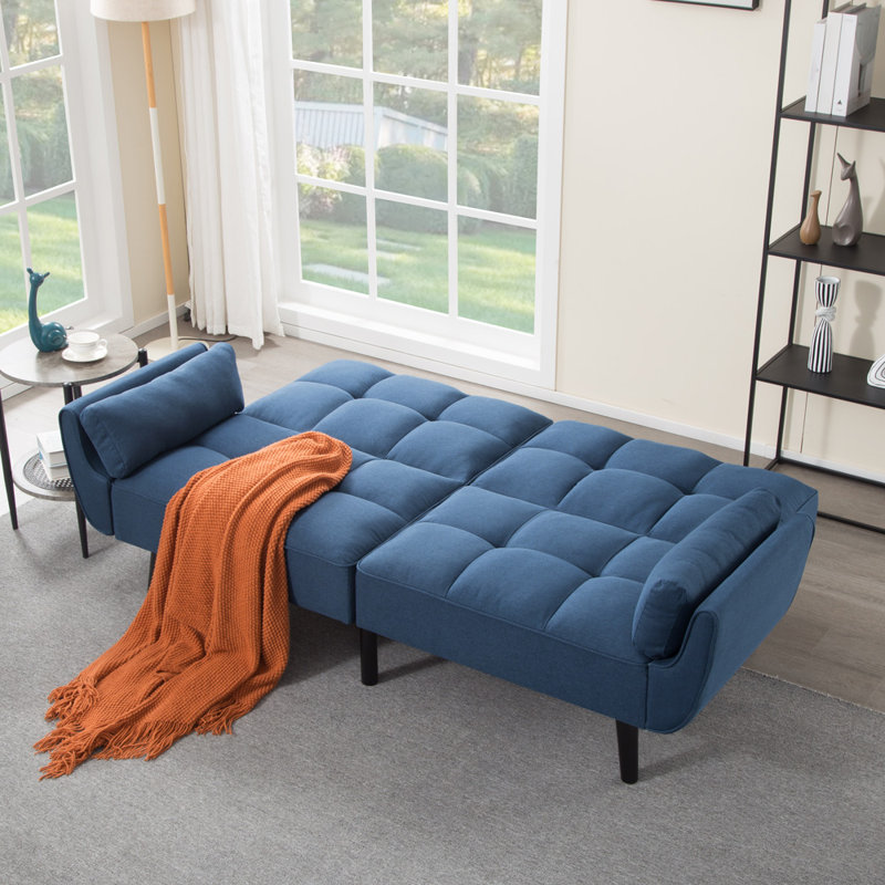 Canapé-lit futon convertible avec pieds en bois, Bleu très foncé