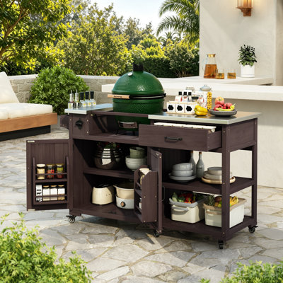Chariot de cuisine extérieur en bois massif 55,4 po Axel