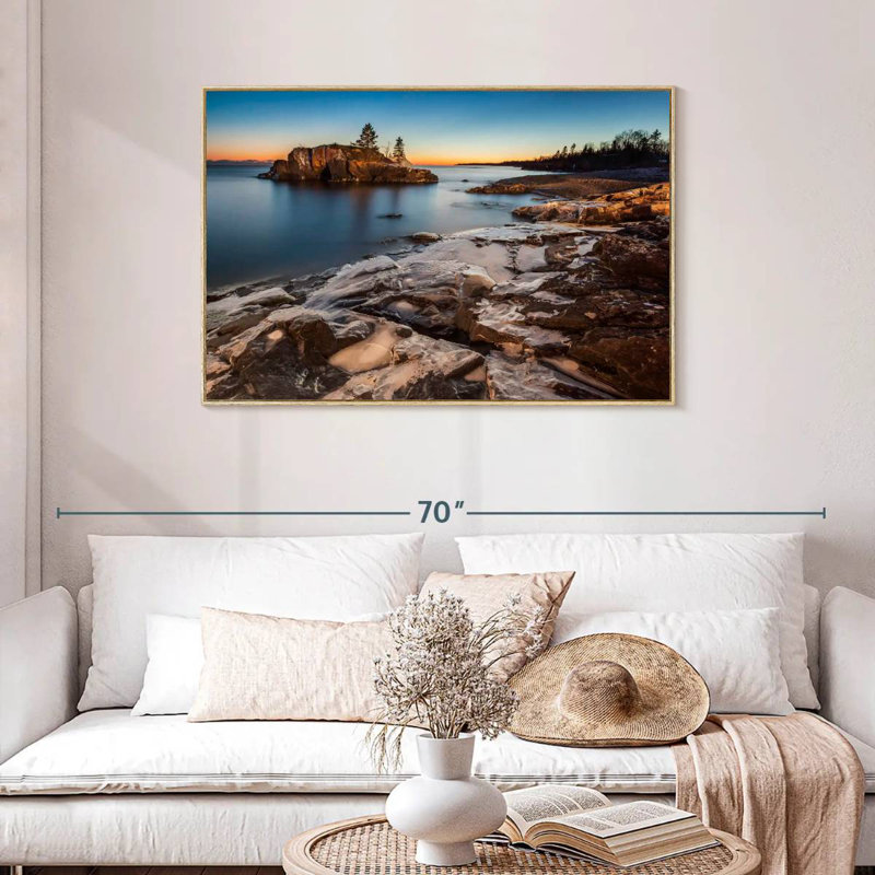Lac Supérieur au crépuscule, Cadre flottant en bois naturel, 43 po x 29 po