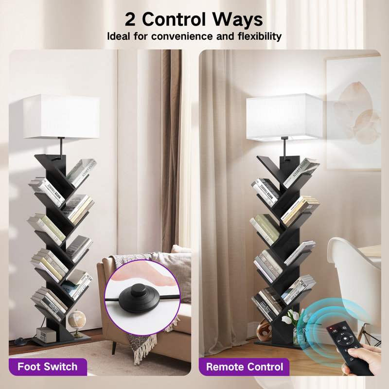 Bookcases With Led Light And Remote Control, 9-Tier Column Floor Lamp, Black