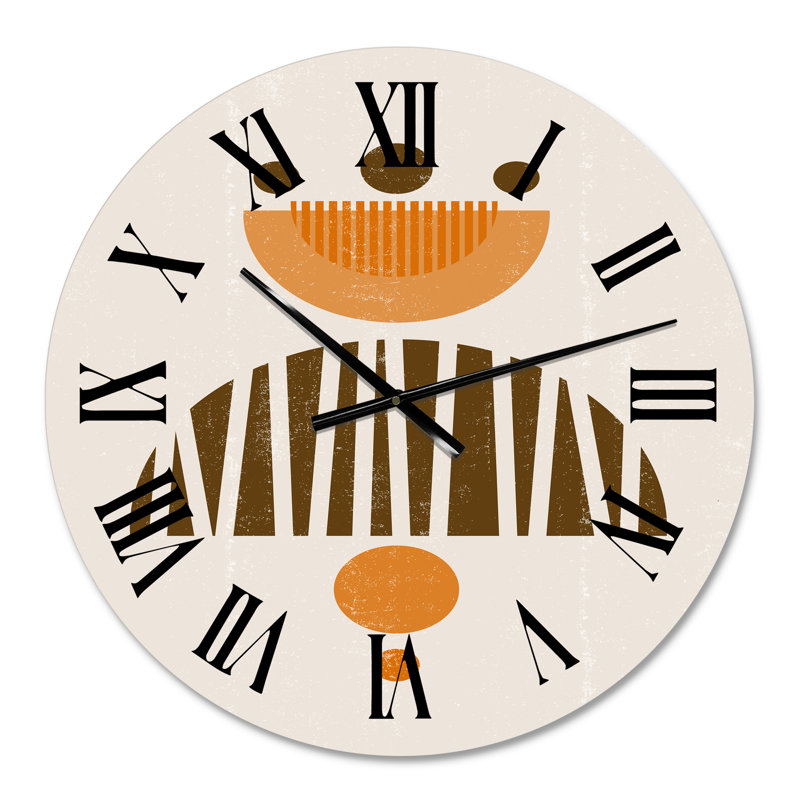 Abstrait abstrait soleil et lune dans les tons de terre IV - horloge murale moderne, Moyen