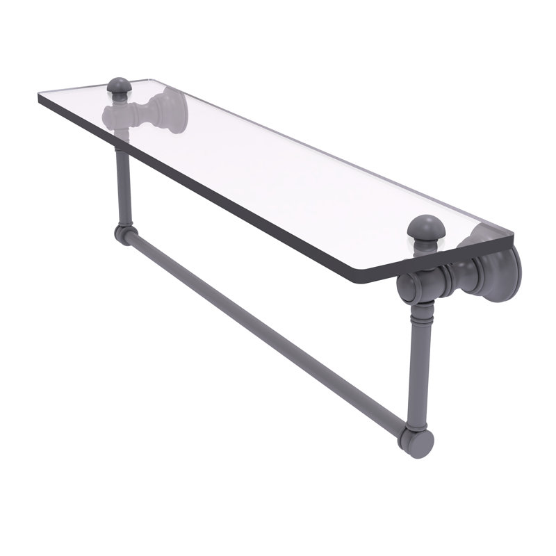Freyja Glass Accent Shelf with Towel Bar, Matte Gray, 5.54" H x 22" W x 7" D