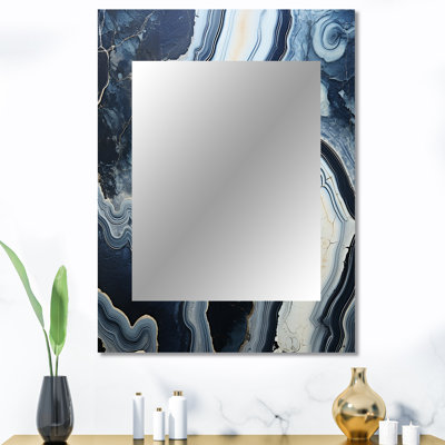 Blue Stone Geode Minimalisme I - grand miroir en pierre spirituelle, miroir mural décoratif traditionnel, impression d'art en métal