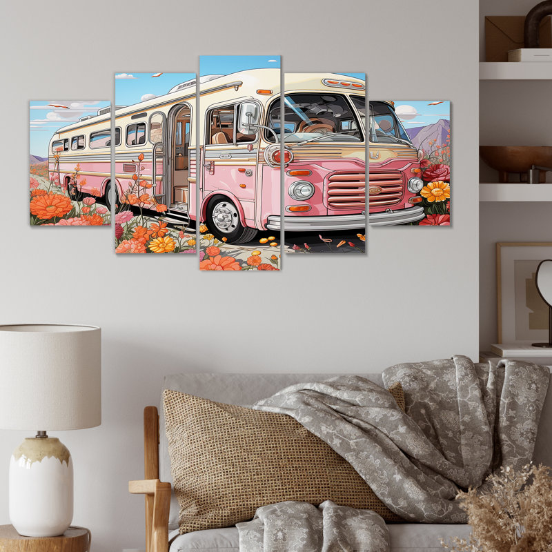 «Pink Camping Van Desert Getaway I», ensemble d'art mural de voyage en camping
