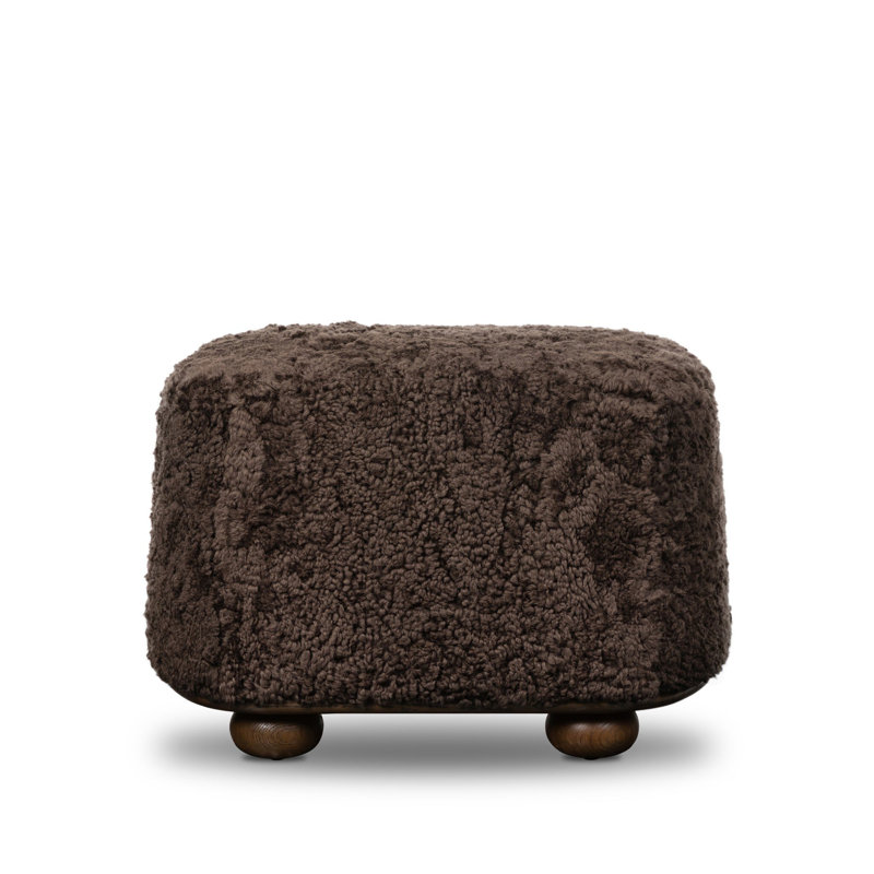 Bilbury Oval Ottoman-Taupe Shearling, Burnt Oak, Cocoa Shearling