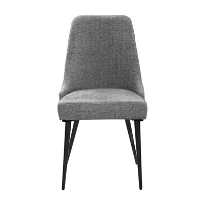 2Pcs Grey Textured Fabric Upholstered Dining Chairs In Gunmetal Style Modern & Gunmetal, Of 2