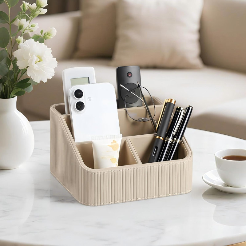 Petit support de télécommande pour table de chevet avec 4 compartiments, doublure en velours doux, design moderne décoratif, rayures esthétiques