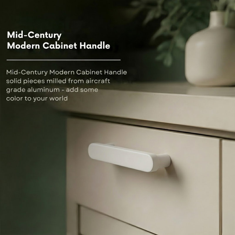 ROUS Hardware Mid-Century Modern Cabinet Handle 1-Count, 4'', Snow (White)