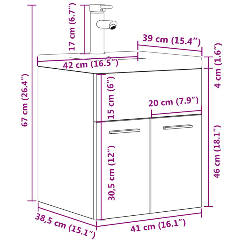 Sivi Single Bathroom Vanity with Integrated Ceramic Basin, concrete grey