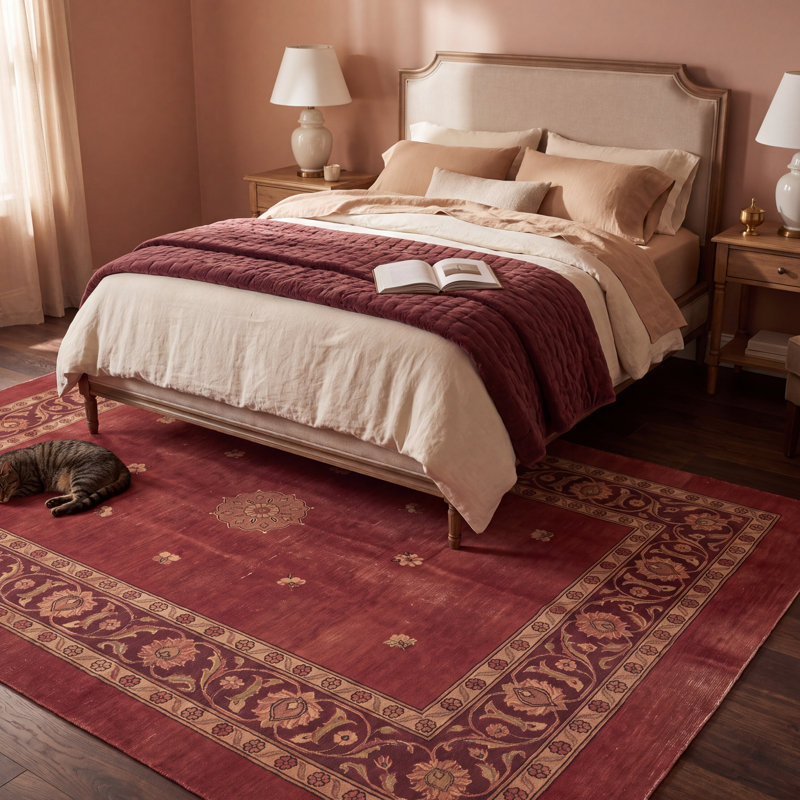 Tapis Mesa2 à médaillon traditionnel, style persan, bordeaux, cuivre, vert, crème, rose, lavable à la machine, antidérapant, à poils courts, pour l'intérieur et l'extérieur, adapté aux animaux domestiques, idéal pour le salon, la chambre, la salle à manger, l'entrée, le couloir ou le bureau.