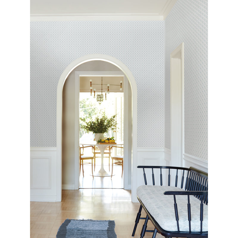Priti Light Blue Floral Grid Wallpaper, Blue