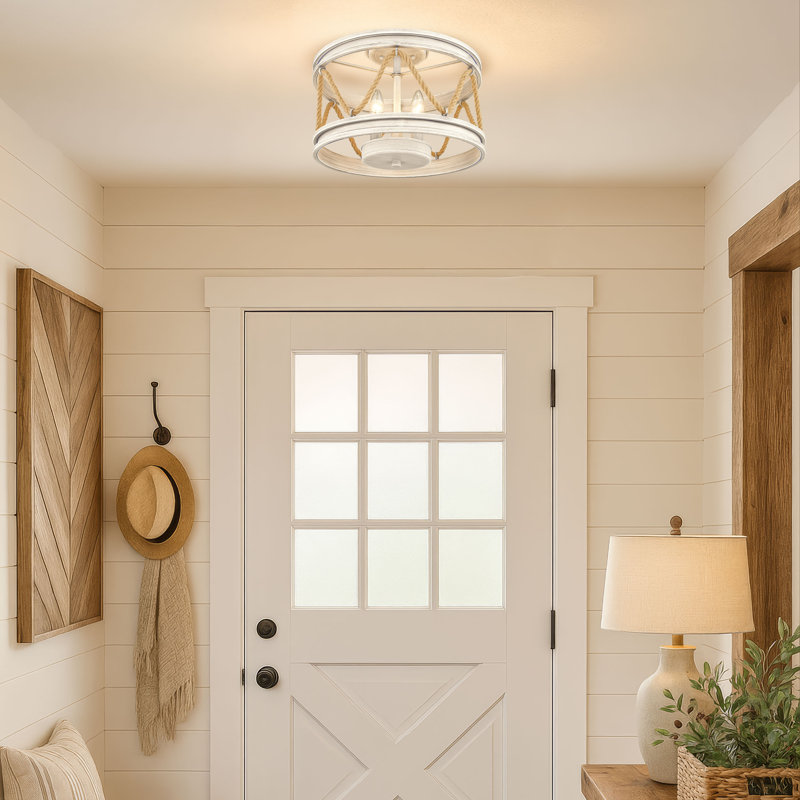 Plafonnier semi-encastré 3 lumières 14,75 po Davy, Bois flottant gris