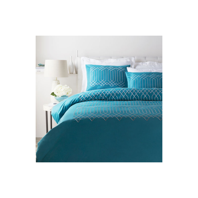 Plaza Cotton Geometric Shapes Duvet Cover, Blue, Full / Queen