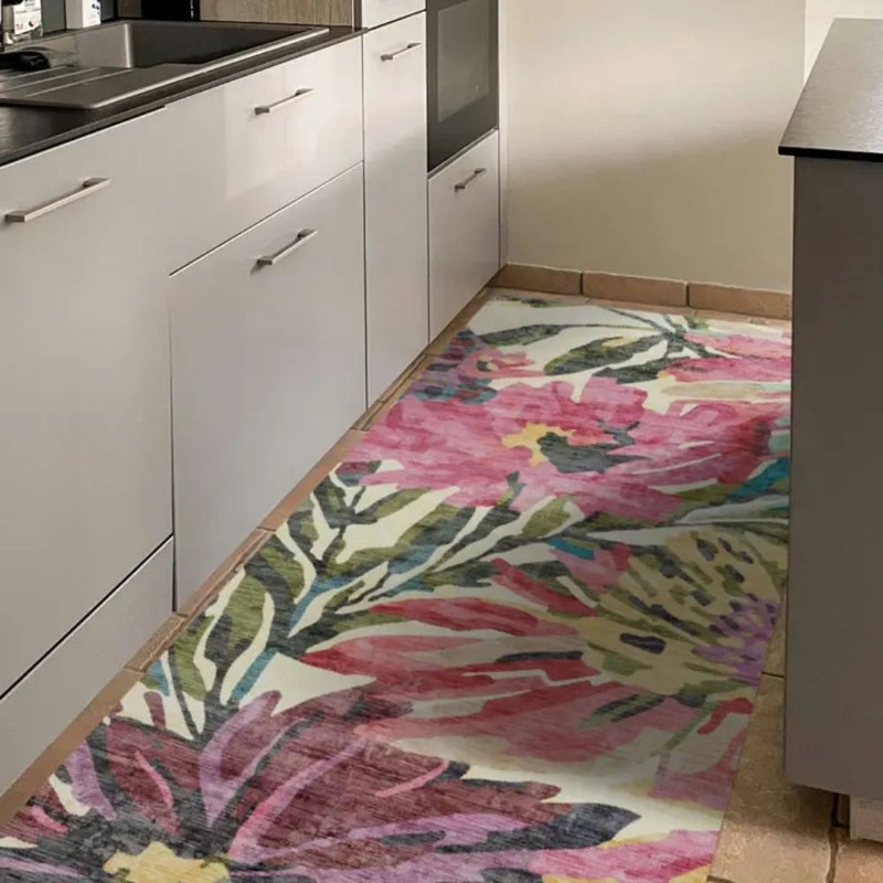 Camellia Pink Easy to Clean Vinyl Mat, Runner 2'6" x 6'5"