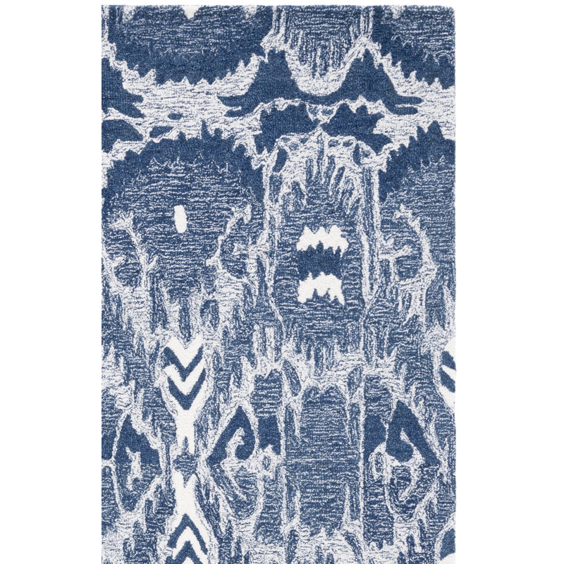 Ikat Hand Tufted Wool/Cotton Ikat Rug in Ivory/Blue, Rectangle 3' x 5'