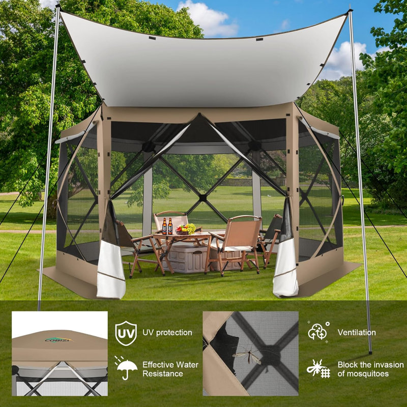 12'x12' Pop Up Gazebo 6-Sided Screen House Tent for Camping, Outdoor Instant Stargazing Gazebo Canopy with Awning 2.0,Portable Hub Tent with Removable Sidewalls,Screen Tent for Backyard