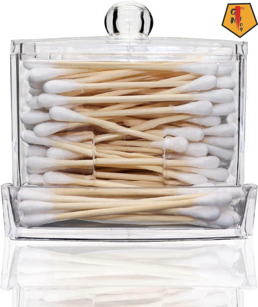 GN109 Modern Square Cotton Swab Holder Acrylic Bathroom Vanity Countertop Storage  Organizer Canister Jar For Cotton Swabs, Rounds, Balls, Makeup Sponges,  Bath Salts-4 H x 3.75 W x 3.75 D