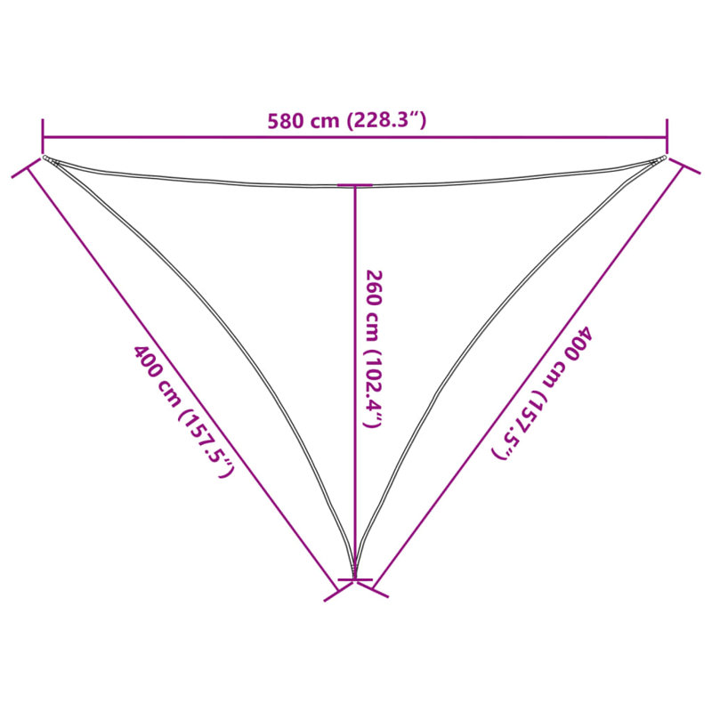 Camrun 100% Polyester Oxford 4m x 4m x 5.8m Triangle Shade Sail, Light Grey