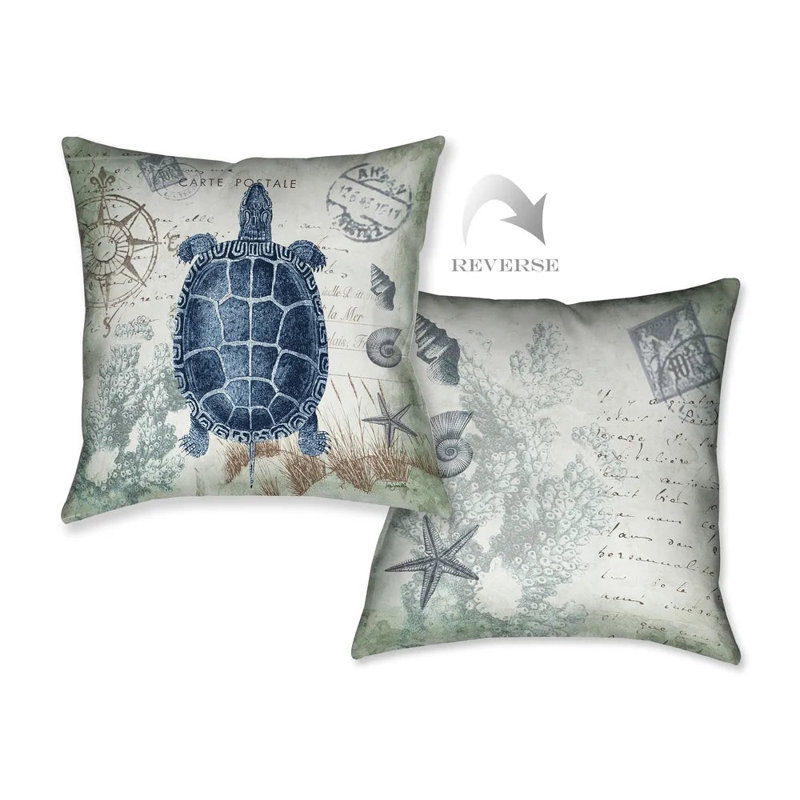 Seaside Postcard Turtle Indoor Decorative Pillow