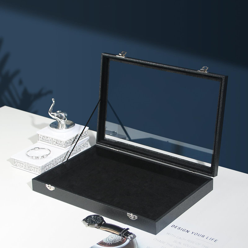 Boîte à bijoux, plateau de présentation en velours noir avec couvercle pour colliers, bracelets, bagues, perles et accessoires de bijoux