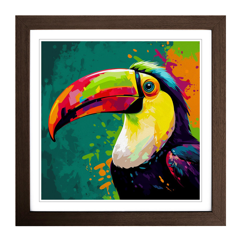 Toucan Pop Art No.1 - Single Picture Frame Print on Wood, Walnut