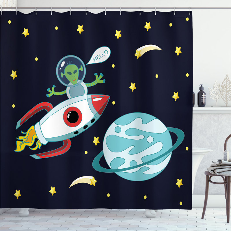 East Urban Home Alien Shower Curtain Extraterrestrial Being Hello Multicolor, 70" H x 69" W