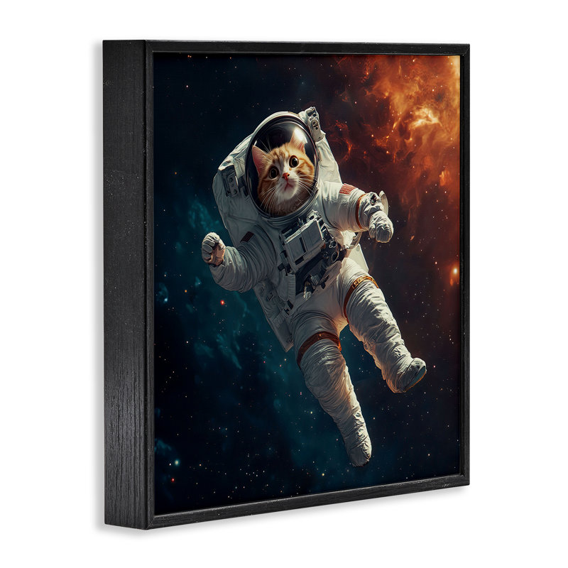 «Interstellar Cat Astronaut», giclée encadrée, conception par Jim Baldwin, Giclée encadrée noir minuit, H 24 po x l 24 po