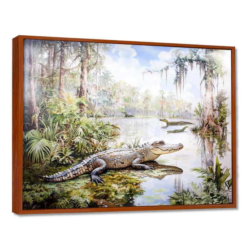 Crocodile antique II - impression murale de crocodile, 30" H x 40" W, Impression dans un cadre flottant sans passe-parto