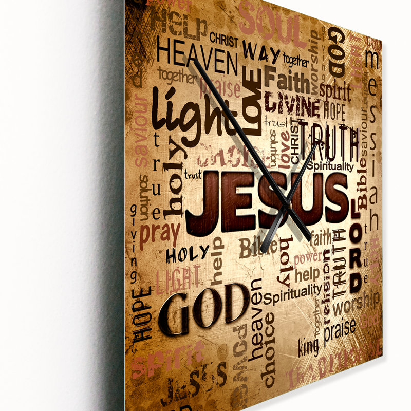 Horloge murale, décor de nuage de mot Jésus - nuage de mot Jésus sur fond grunge, Très grand