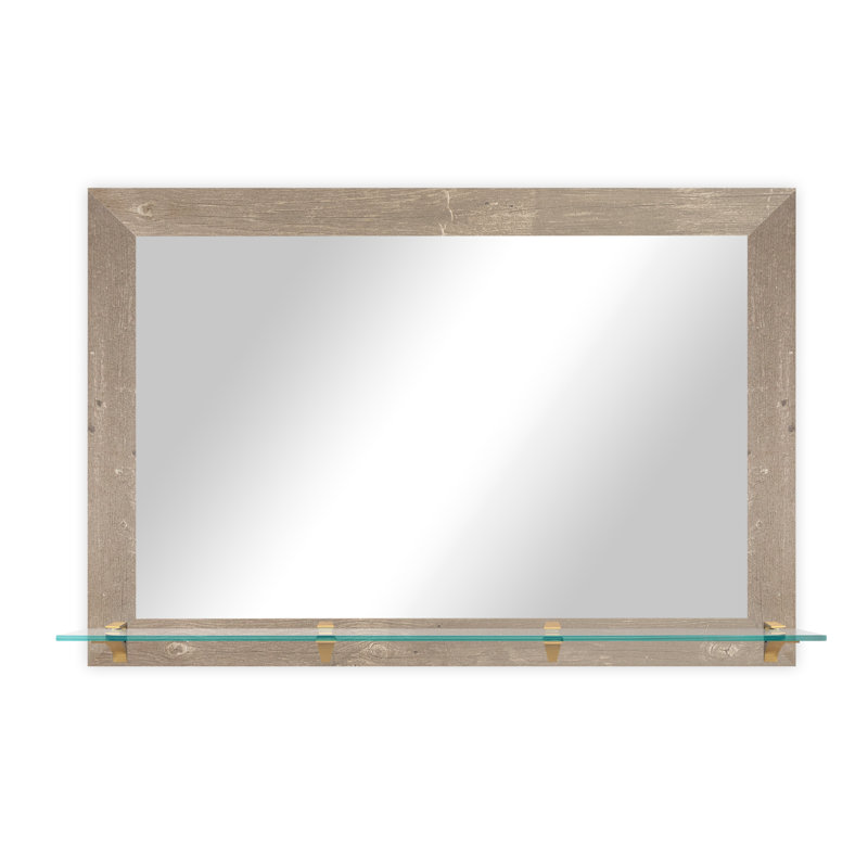 Matsuichi Mirror with Shelves, 32.50" H x 72" W, Industrial Steel Brass/Gold