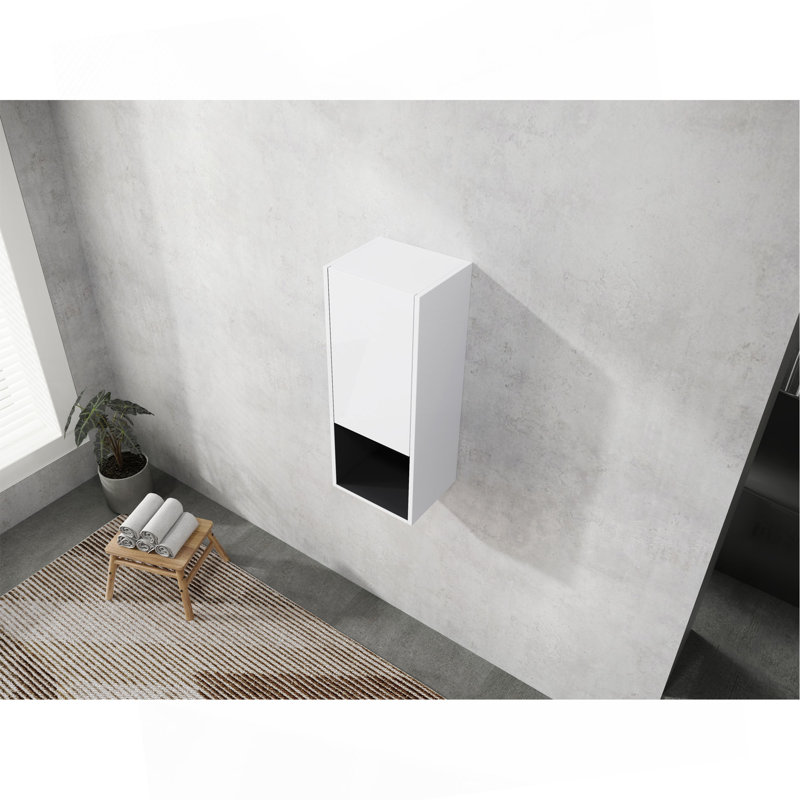 12" Bathroom Side Cabinet,Soft Close Doors,Float Mounting Design, White