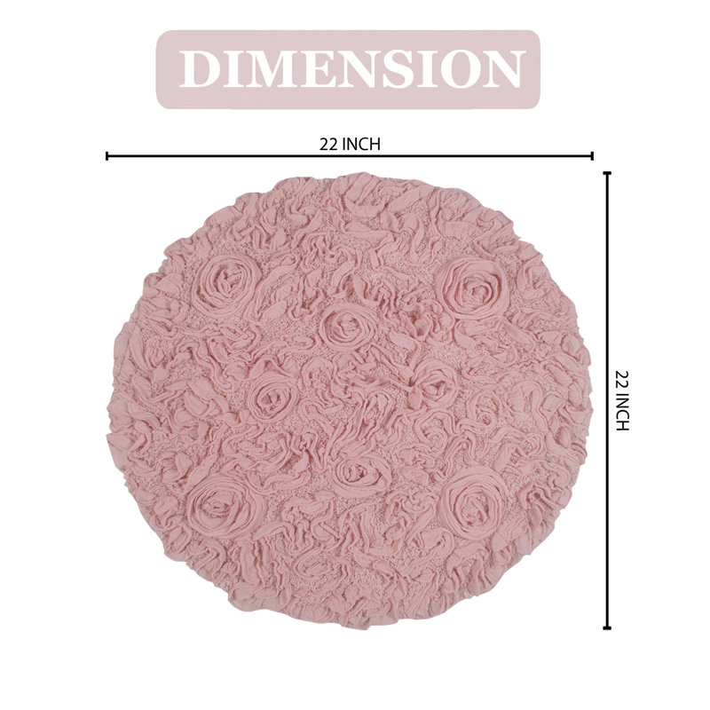 Tapis de bain rond 100% coton de la collection Bell Flower, Rose