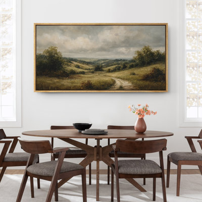 Rolling Countryside Landscape Large Framed Canvas Print Wall Art for Traditional Rustic Decor
