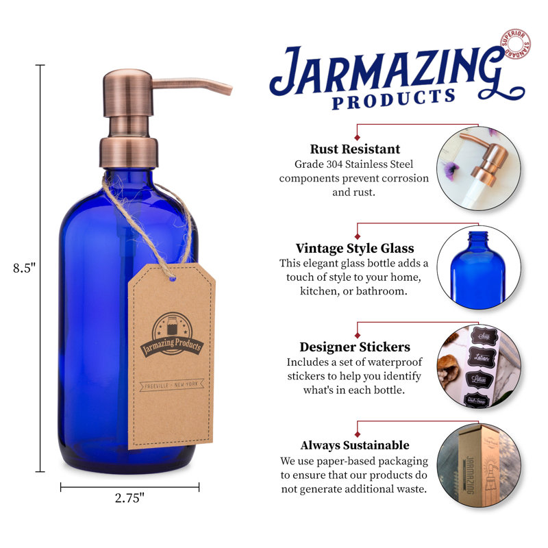 Distributeur de lotion en verre, Cuivre/ bleu