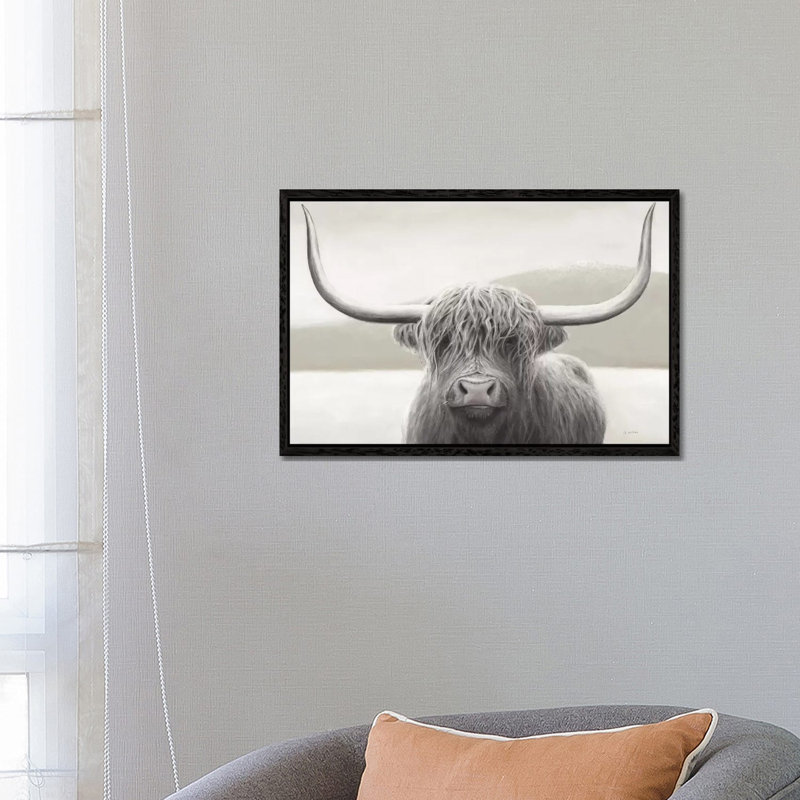 Highland Cow Neutral by James Wiens - Print on Canvas, Black Framed, 66.04 cm H x 45.72 cm W