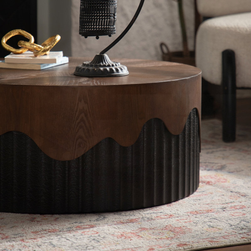 Table basse ronde 30,31 po fabriquée à la main en relief à piédestal robuste pour le salon, sans assemblage