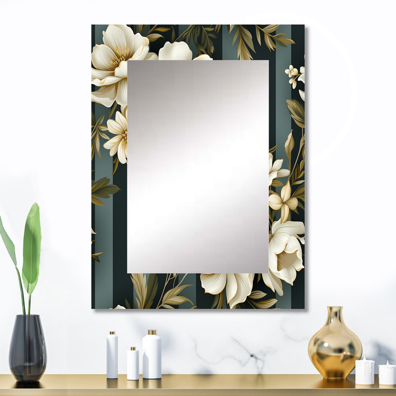 Stephano Classic Elegant Striped Floral Dreamscape - miroir mural rayé, miroir décoratif rétro, impression d'art en métal