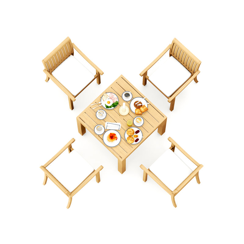 3 Pcs Grade-A Teak Wood Dining Set: 36" Square Table And 2 Napa Stacking Arm Chairs #11NP0802, 4